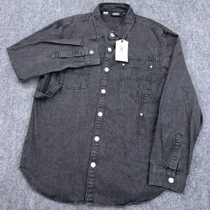 NEW WeSC Carpenter Overshirt Mens M Womens L Acid Wash Grey Snap Button Workwear